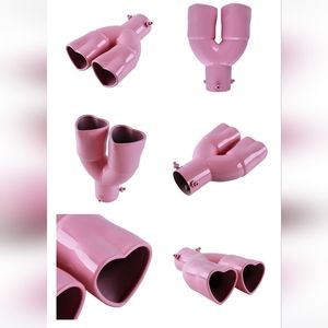 New pink Stainless steel double Heart  Car Exhaust Muffler tip
